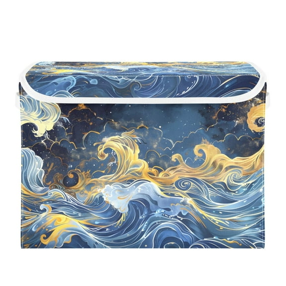 Fantastic Wave Foldable Storage Bin with Lid and Handle Collapsible Storage Box 16.5 x 12.6 x 11.8 inches