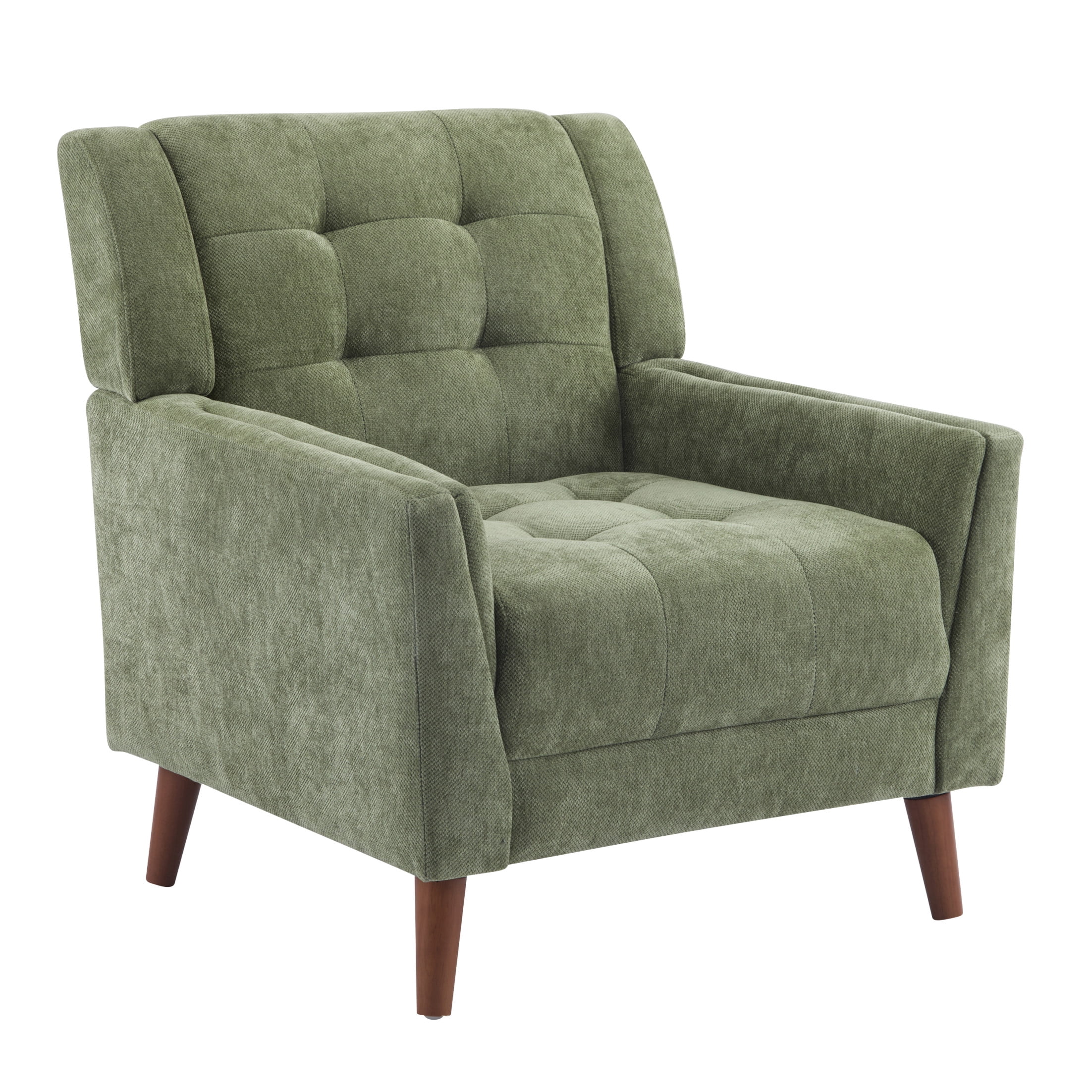 Christopher Knight Home Mid-Century Modern Armchair, Tufted Chenille Upholstery & Rubberwood Legs, Green