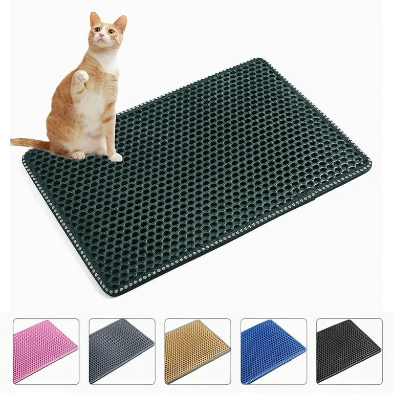 Pefilos Foldable Large Double Layer Cat Litter Trapping Mat with Handles,30 inch x 23.6 inch, Grey, Size: 30 x 23.6(Foldable), Black