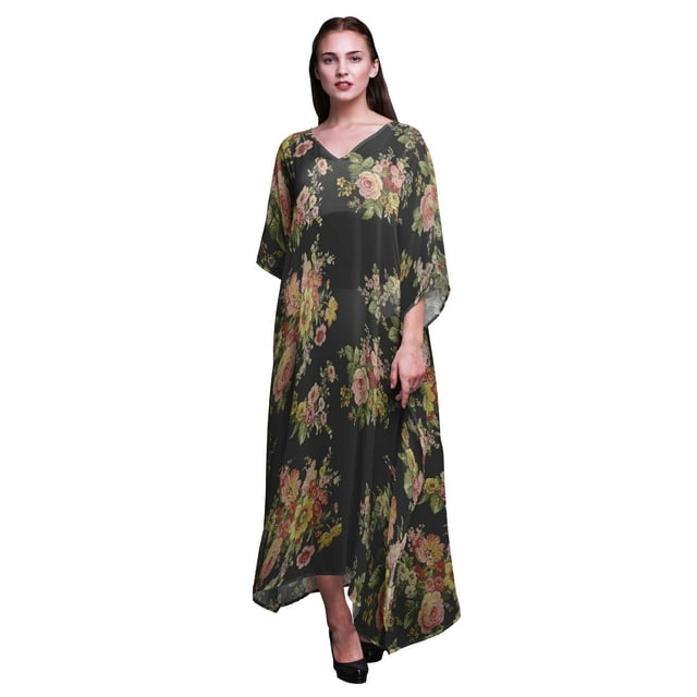 Bimba Kaftan Floral pour Femmes, Tenue d'Intérieur de Vacances, Robe Maxi, Couvre-Maillot de Plage-S-L