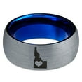 thumbnail image 2 of Tungsten Idaho The Gem State Heart Band Ring 8mm Men Women Comfort Fit Blue Dome Brushed Gray Polished, 2 of 4