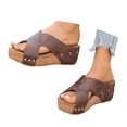 thumbnail image 3 of TrendOFT Sandales pour Femmes à Bout Plateforme pour Tenue Décontractée Confortables à Enfiler Chaussures à Talon Compensé Parfaites avec Shorts Pantalons Jeans Printemps Été Automne Sandales Plates pour Femmes Brun 36, 3 of 9