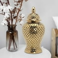 thumbnail image 6 of Vintage Style Ceramic Ginger Jar Dried Flower Vase Porcelain Storage Jar with Gold, 6 of 6