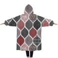 thumbnail image 2 of Oversized Wearable Blanket Hoodie,Red and Black Ethnic Geometric Pattern Sherpa Blanket Hoodie with Super Pockets,Super Warm Fuzzy Pullover for Women & Men, 2 of 6