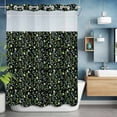 thumbnail image 6 of No Hook Shower Curtain with Snap in Liner, Rural Retro Plant Leaves Waterproof Bath Curtain Double Layers with See Through Top Window, Green Botanical on Black Hotel Shower Curtains 48x72in, 6 of 9