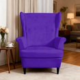 thumbnail image 3 of XYZCANDO Purple Velvet 2-Piece Wingback Armchair Cover Set, Stretch Washable Slipcover for Wing Chair with Ottoman Cover, Furniture Protector for Living Room Bedroom, 3 of 7