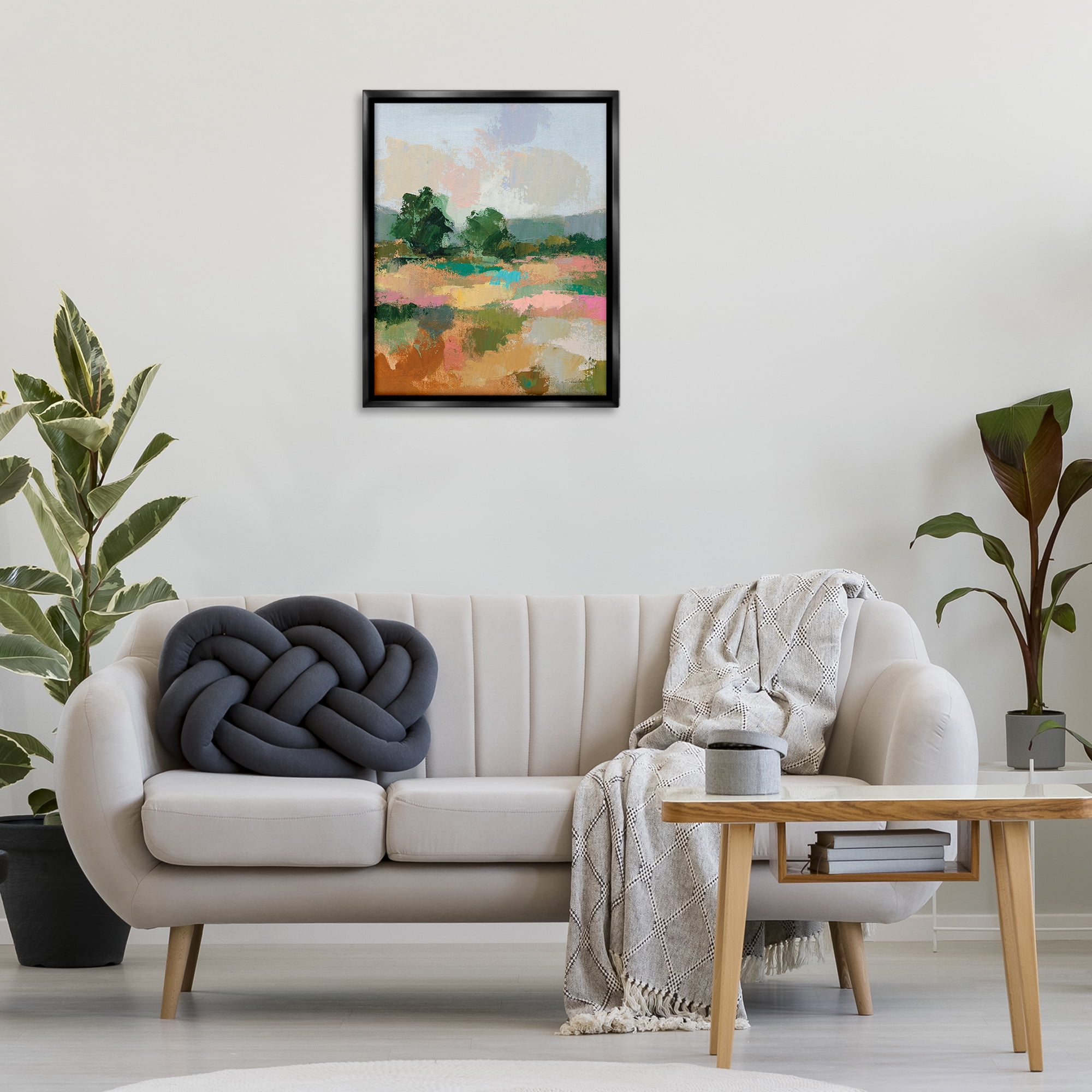 Stupell Industries Abstract Spring Landscape Landscape Painting Black Floater Framed Art Print Wall Art, 25 x 31