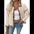thumbnail image 2 of Chaqueta Vaquera con Botones A Presión para Mujer, Puños Holgados, Cuello A Cuadros, Abrigo Vaquero Moderno con Bolsillos, Ropa de y Otoño. Albaricoque S, 2 of 10