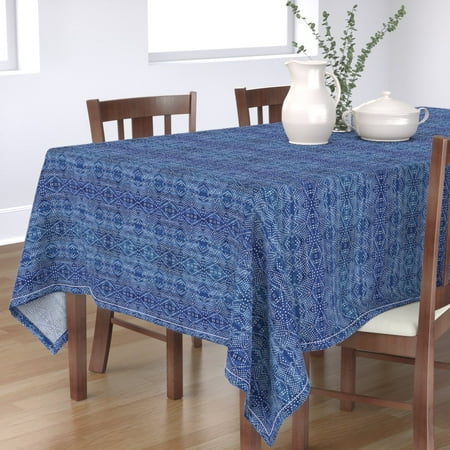 

Cotton Sateen Tablecloth 70 Square - Light Boho Indigo Faded Geo Mudcloth Shibori Geometric Tie Dye Print Custom Table Linens by Spoonflower
