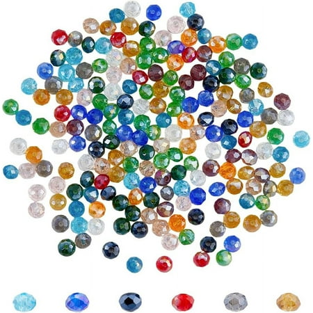 200Pcs Random Colors Glass Beads 4mm Faceted Beads Small Loose Spacer Bead Rondelle Bead for DIY Bracelets Earring Necklace Jewelry Making Colorful