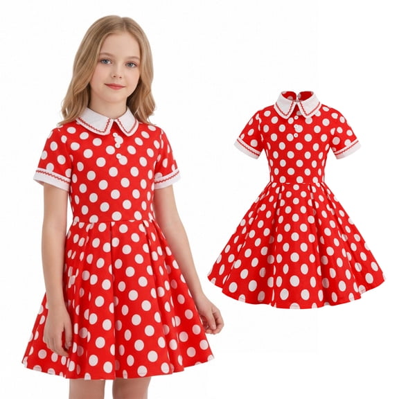 Toddler Girls Summer Dresses Short Sleeve Girls Polka Dot Dress Party Ball Gown Dress 1950s Outfits Dresses Kids 3-4 Years