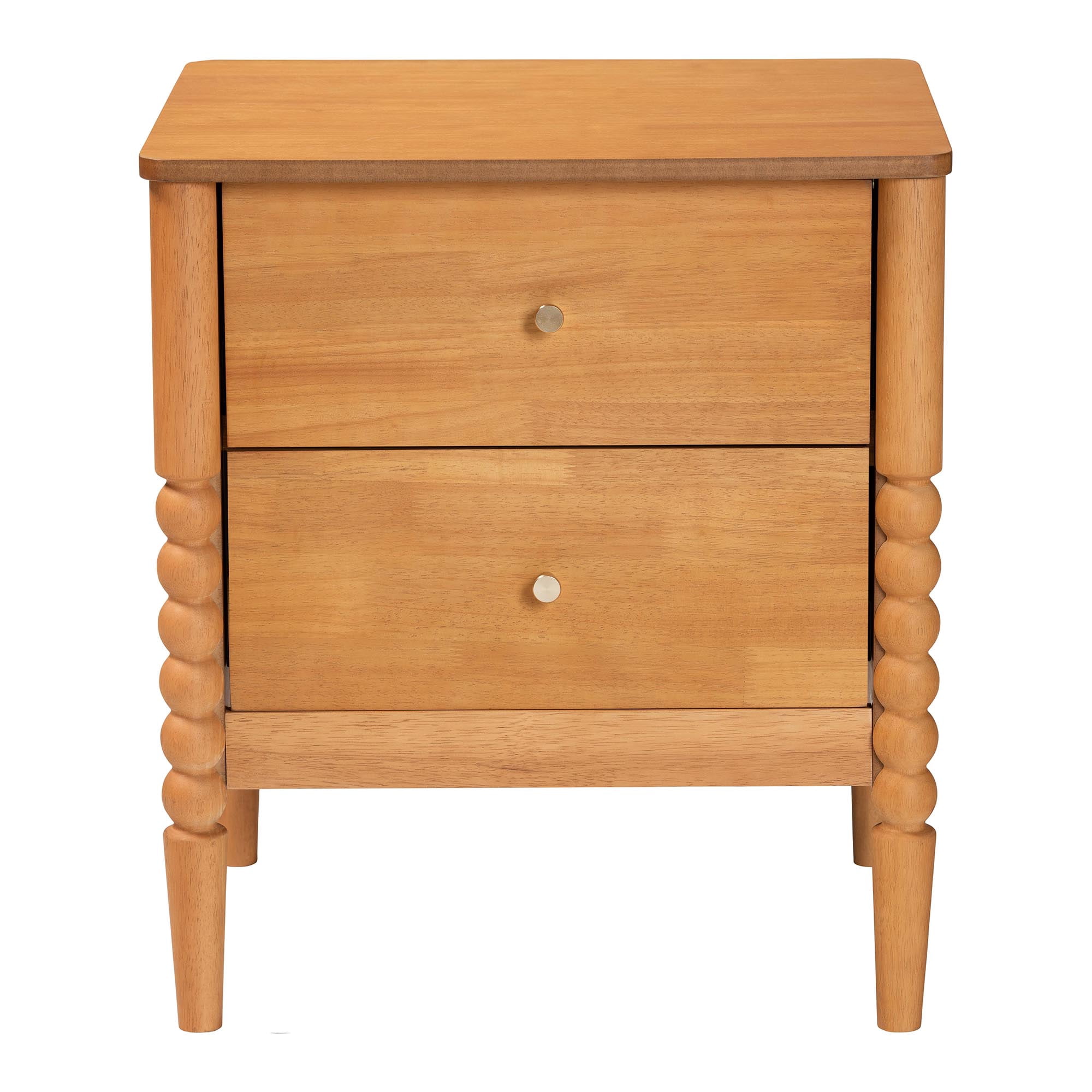 Baxton Studio Lucera Mid-Century Nightstand, 2-Drawer, Oak Brown