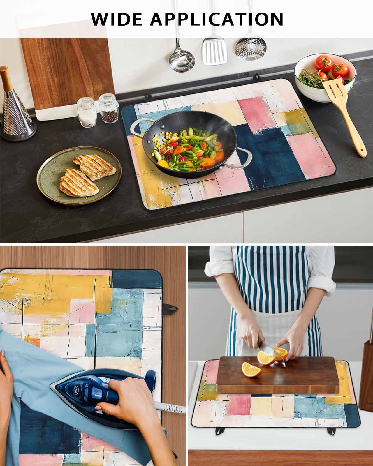 nqOlkjepod Large Induction Cooktop Protector Mat 24"x21", Pink Blue Yellow Stove Top Covers for Electric Stove, Modern Colorful Abstract Ombre Art Stove Burner Cover Mats, Glass Top Stove Cover