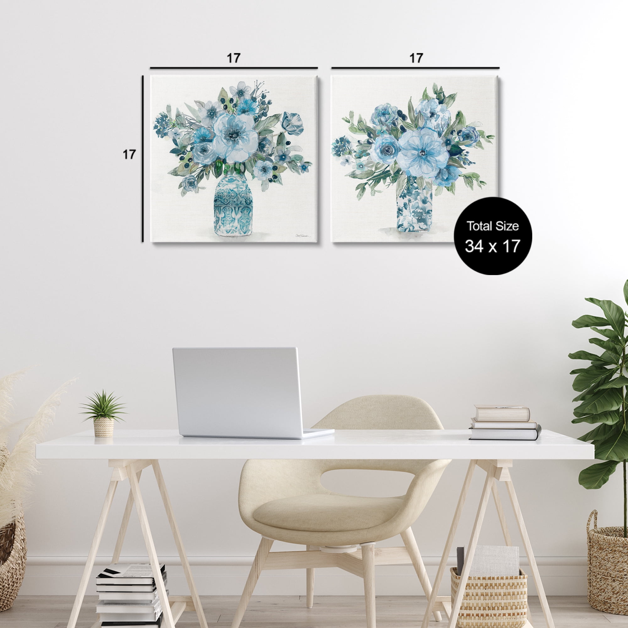 Stupell Industries Pastel Blue Floral Vase Arrangements 2 Piece Canvas Wall Art Set, design by Carol Robinson