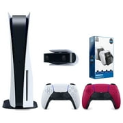 Sony Playstation 5 Disc Version Console with Extra Red Controller, 1080p HD Camera and Surge Dual Controller Charge Dock Bundle