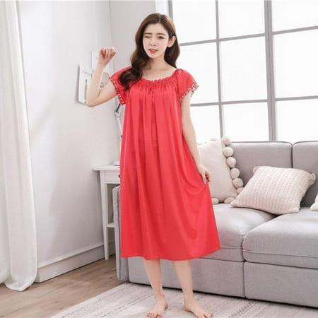 

Sexy Home Style Nightdress For Women Short Sleeve Long Dress Underwear 11 Color O-neck Lingerie Night Gown
