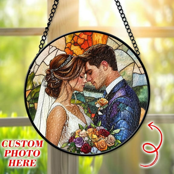 Custom Couples Portrait Faux Stained Glass, Transform Your Photos Into Art, Personalized Wedding Window Hanger, Anniversary Ornament