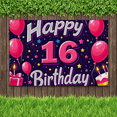 thumbnail image 6 of Happy 16th Birthday Themed Background Backdrop Banner Party Supplies with Balloons Cake and Stars Ideal for Birthday Parties Photography Props and Decorations, 6 of 7