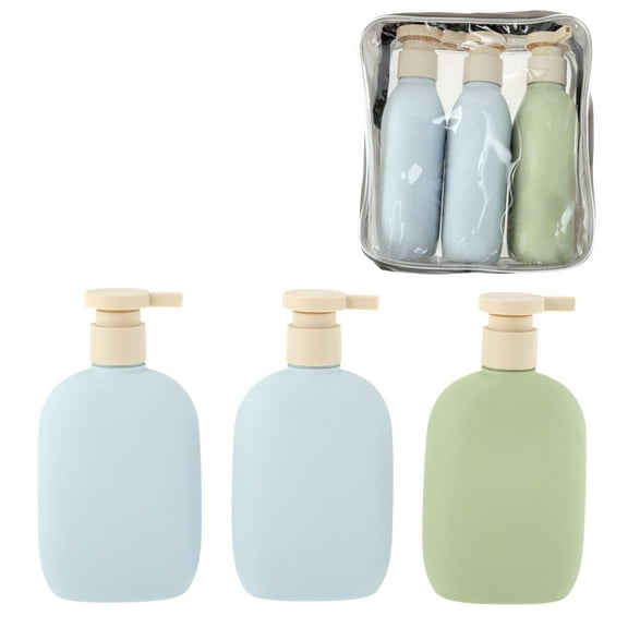 Unique Bargains 3 Pcs Travel Container Set Compact Plastic Travel Bottles Set 260ml Blue Green