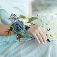 thumbnail image 5 of Ksopiavobs Set of 2 Wrist Corsage Wristlet for Wedding Bridesmaid Mother Grandmother for Bridal Shower Wedding Artificial Roses Flower Prom Dusty Blue Dark Teal, 5 of 5