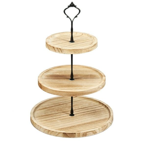 EIGTHTAIL 3 Tiered Wood Tray Wood Cupcake Stand Farmhouse Rustic Tiered Serving Tray 3 Tier Serving Tray for Farmhouse Kitchen Decor  Wood Dessert Tray for Tea Party Wedding Server  Decor