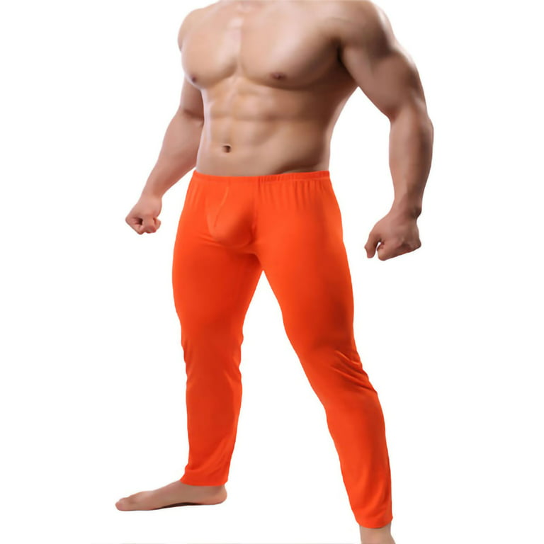 UKAP Mens Ice Silk Long Yoga Pant Low Rise Elastic Waist Sleep Bottom Bulge  Pouch Sexy Tight Baselayer Stretchy Underwear 