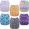 Anmababy 6 Pack Reusable Cloth Diapers, Adjustable, Waterproof, Washable Pocket Cloth Diaper Cover with 6 Bamboo Inserts and 1 Dry/Wet Bag for Baby Girls. (CD6-002)