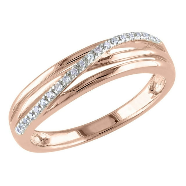 Rose Plated Sterling Silver Accent Diamond Crossover Ring