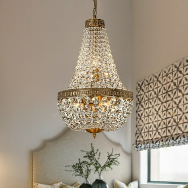 AloaDecor 5-Light Vintage Crystal Basket Chandelier French Country Decor in Antique Gold