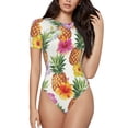 thumbnail image 2 of Goofa Hawaiian Pineappl Printed Women Rash Guard Short Sleeve,Tummy control Swimsuit Surfing Swimsuit Bathing Suit One Piece Swimsuit UPF 50-XX-Large, 2 of 9