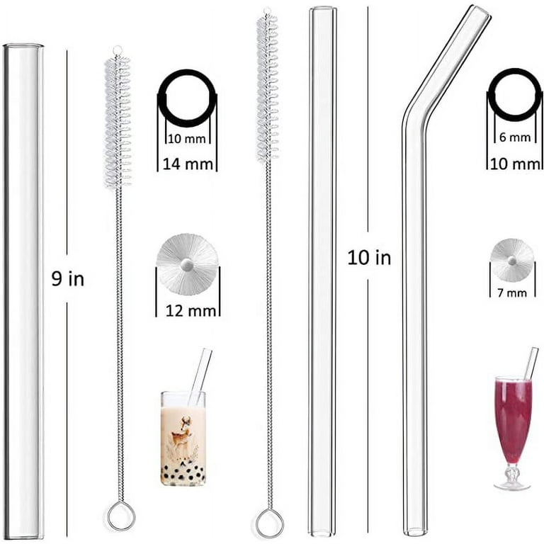 12-Pack Glass Straws, Reusable Glass Drinking Straws, 7.8 Inch Long,  Including 6 Straight And 6 Bent With 4 Cleaning Brush, Clear Glass Straws