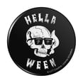thumbnail image 1 of Hella Ween Halloween Hell Smoking Skull Funny Humor Pinback Button Pin, 1 of 5