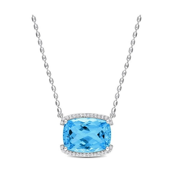 13 Carat (Ctw) Blue Topaz Cushion Solitaire Pendant Necklace in Sterling Silver with Chain