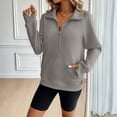 thumbnail image 2 of WTOBBY Women's Half Zip Pullover Sweatshirt Blouse, Casual Business Tunic Top with Long Sleeve Round Neck, Fashionable Fall Office Wear Comfortable Stretch Fabric,Gray L, 2 of 5