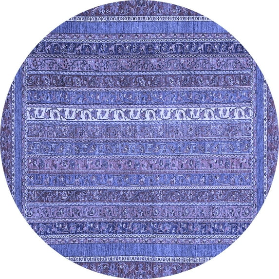 Ahgly Company Machine Washable Indoor Round Abstract Blue Modern Area Rugs, 7' Round