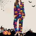 thumbnail image 2 of Uaswgudfs Women's Halloween Print Flannel Pajama Set - Cozy Button-Up Shirt & Straight-Leg Pants for Festive Loungewear Multicolor 2XL, 2 of 6