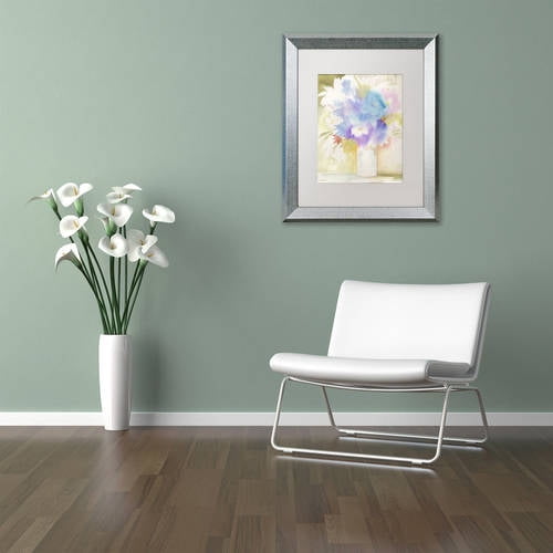 Trademark Fine Art 'Bouquet Blues' Canvas Art by Sheila Golden, White Matte, Silver Frame