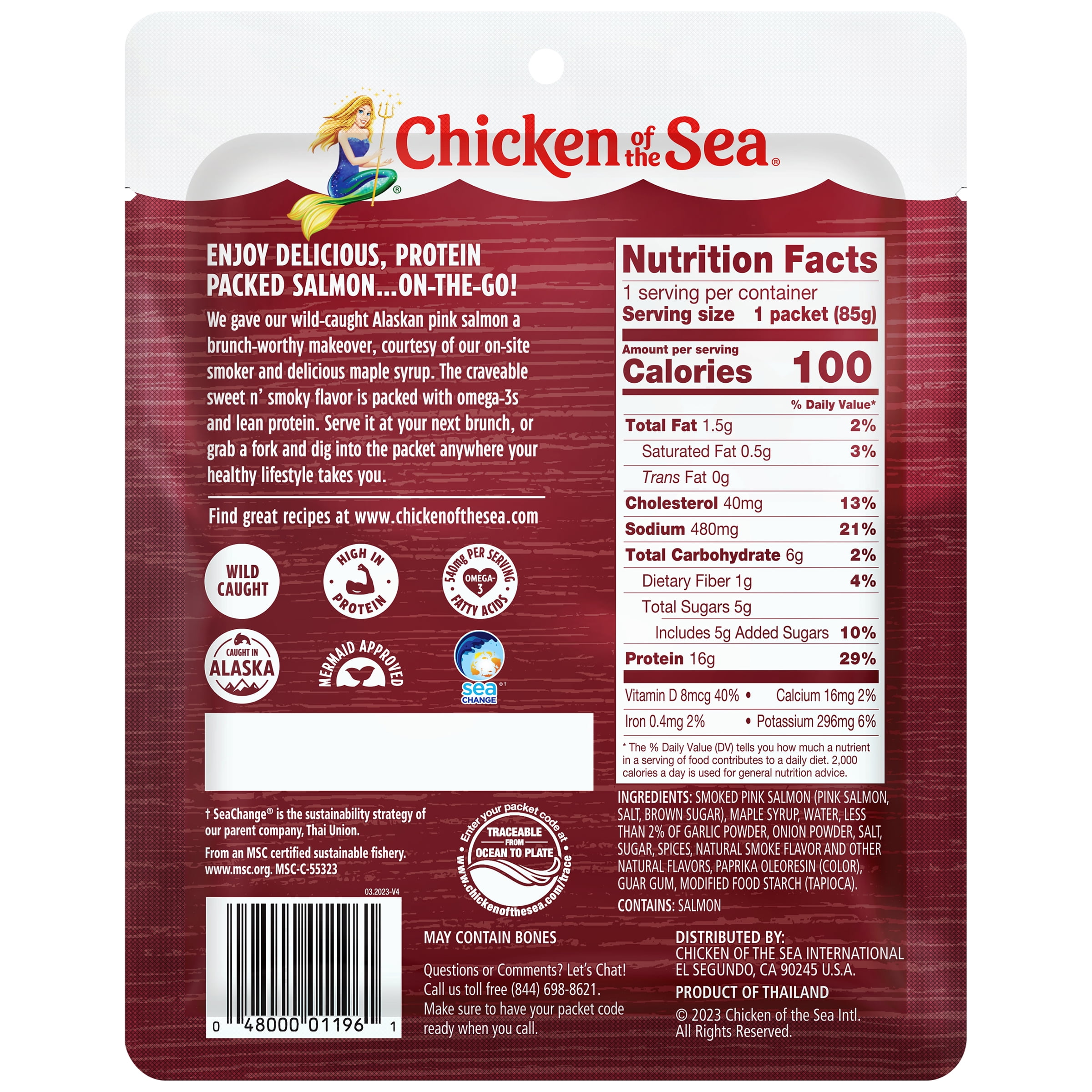 (2 pack) Chicken of the Sea Wild Caught Smoked Alaskan Pink Salmon Packet, Maple Smokehouse Flavor 3 oz