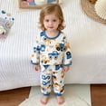 thumbnail image 2 of CAICJ98 Toddler Boy Pajamas Cotton Snug Fit Long Sleeve Pajama Top and Pants Set Kids Sleepwear Girls Baby Clothes (Blue,12-18 Months), 2 of 6