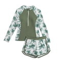 thumbnail image 1 of Kids Girls Swimsuit Rash Guard Sets 2-Piece Bathing Suits with Half Zip Summer Kids Swimwear 7-14Y, 1 of 4