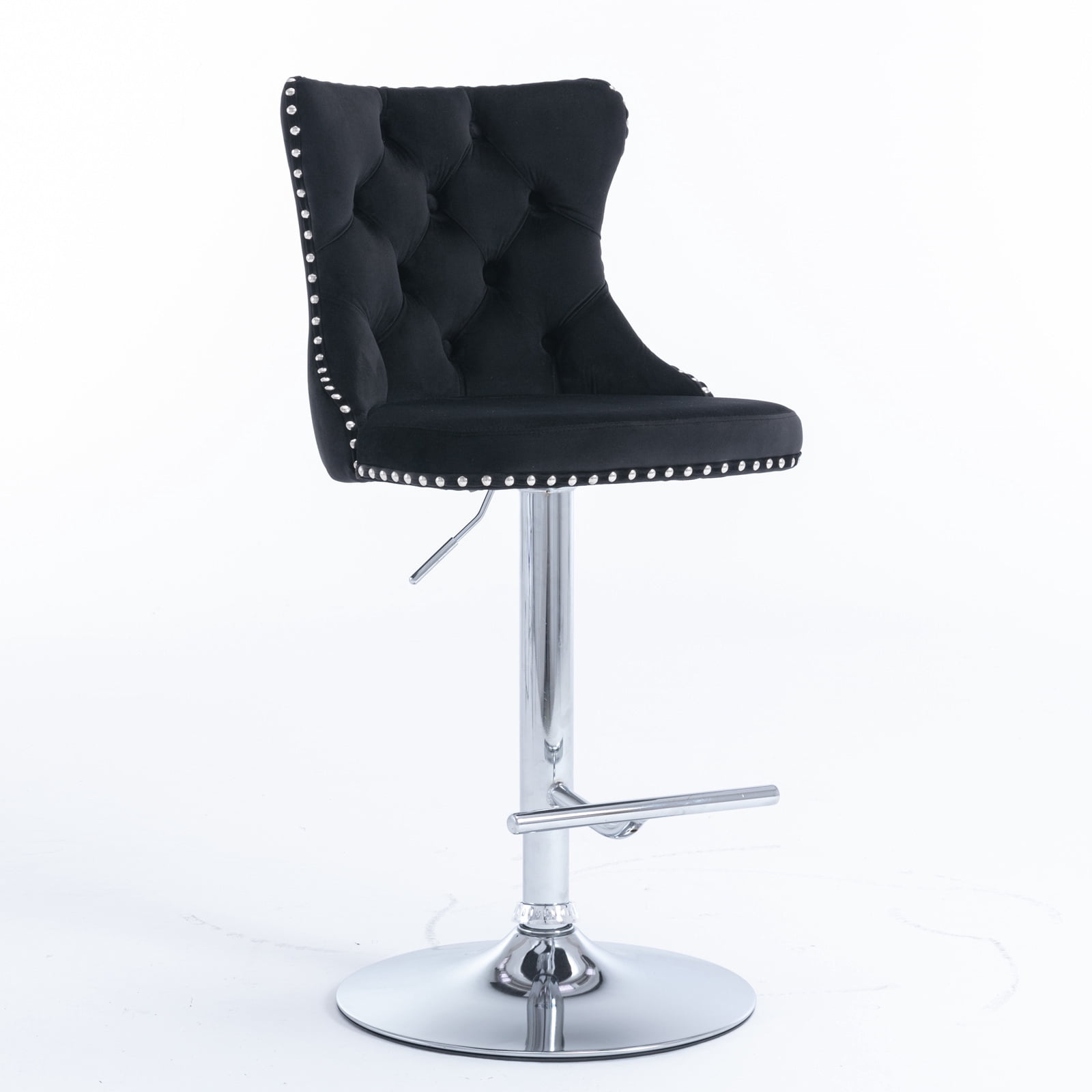 Swivel Bar Chairs Height Adjustable Upholstered Velvet Bar Stools Chrome base with Tufted Back for Home Pub and Kitchen Island Dining Room(Black,Set of 4)