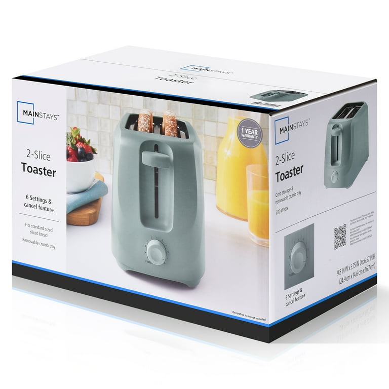 Mainstays 2 Slice Toaster with 6 Shade Settings and Removable Crumb Tray Sage Green Walmart