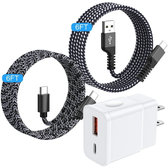 USB C Block, Type C Charger with 2Pack 6FT Hootek Charging Cable Dual Port USB C Wall Charger Type C Cable USB C to C Charging Cables USB C Brick Compatible with iPhone 15 Samsung, Black