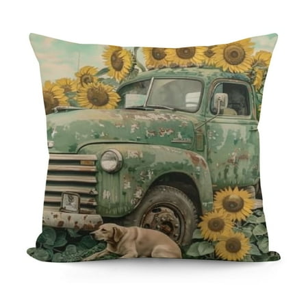 YINGXI Vintage Green Truck Sunflower Summer Farmhouse Throw Sage Green for Home Bedroom 12x12in YINGXI Vintage Green Truck Sunflower Summer Farmhouse Throw Sage Green for Home Bedroom 12x12in