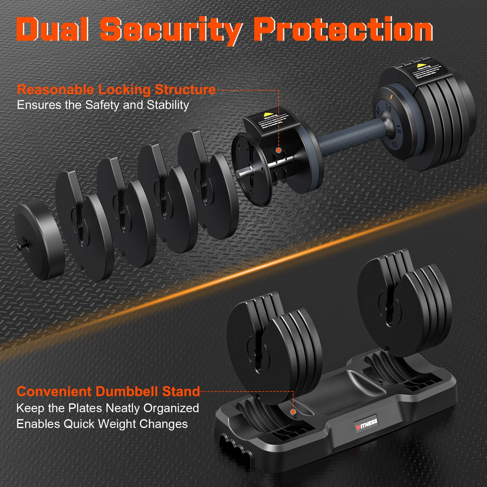 GIKPAL 110(55lb*2) 5 in 1 Adjustable Dumbbell 55LB set of 2 Adjustable Free Weights Plates , 1 Sec Fast Change Weights with Anti-Slip Handle, 5 Weight Options for Full Body Workout Suitable Men/Women