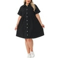 thumbnail image 5 of Agnes Orinda Women's Plus Size Mother's Day Babydoll Denim Dress Button Down Lapel Short Sleeves Casual Jean Shirt Dresses with Pockets 4X Black, 5 of 7