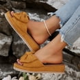 thumbnail image 4 of OOOUM Bow Platform Sandals For Women Comfortable Cushioned Soft Wedge Sandals Open Toe Slip On Casual Summer Beach Flats Yellow US:7, 4 of 8