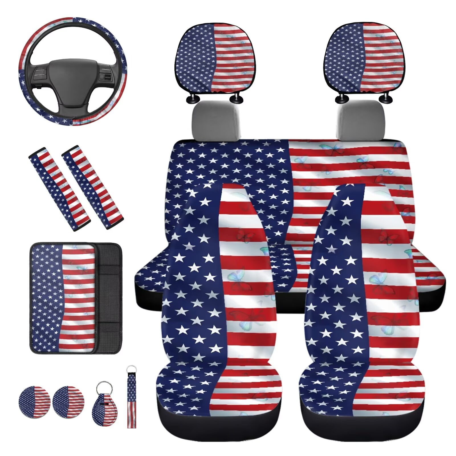 HUIACONG Black Tribal Pattern Seat Covers for Cars Full Set with Steering Wheel Cover Center Console Cover Seat Belt Covers Coasters Headrest Cover Keychain Southwestern Car Accessories 14 Pcs
