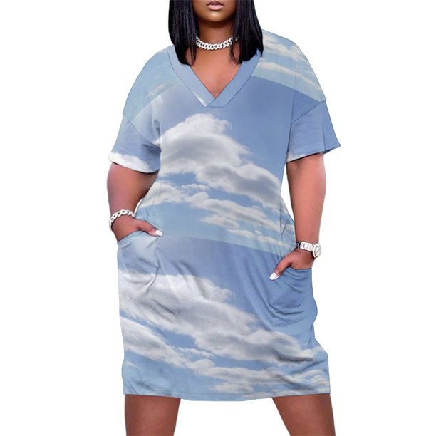Vestido suelto con bolsillo y patrón de nubes vestido holgado de verano ropa de verano para mujer vestidos para ocasis formales