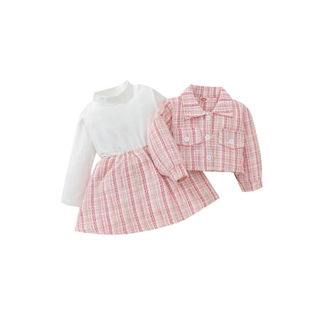 

Bagilaanoe 2Pcs Newborn Baby Girl Fall Outfit Plaid Long Sleeve Jacket Outwear + Patchwork Dress 3-24 Months